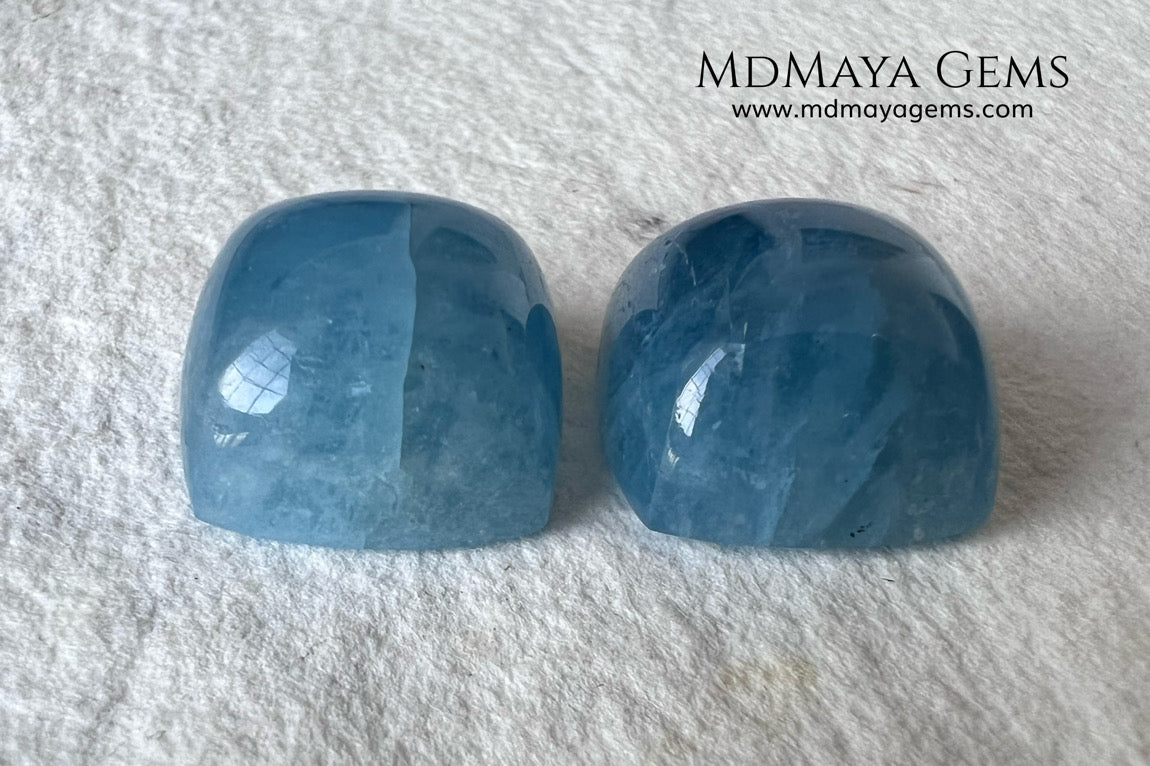 Pretty pair greenish blue Aquamarines. Square Cabochon Cut. Perfect set for to mount. 36.60 ct. We have an aquamarine that with these pieces would form a perfect set.
