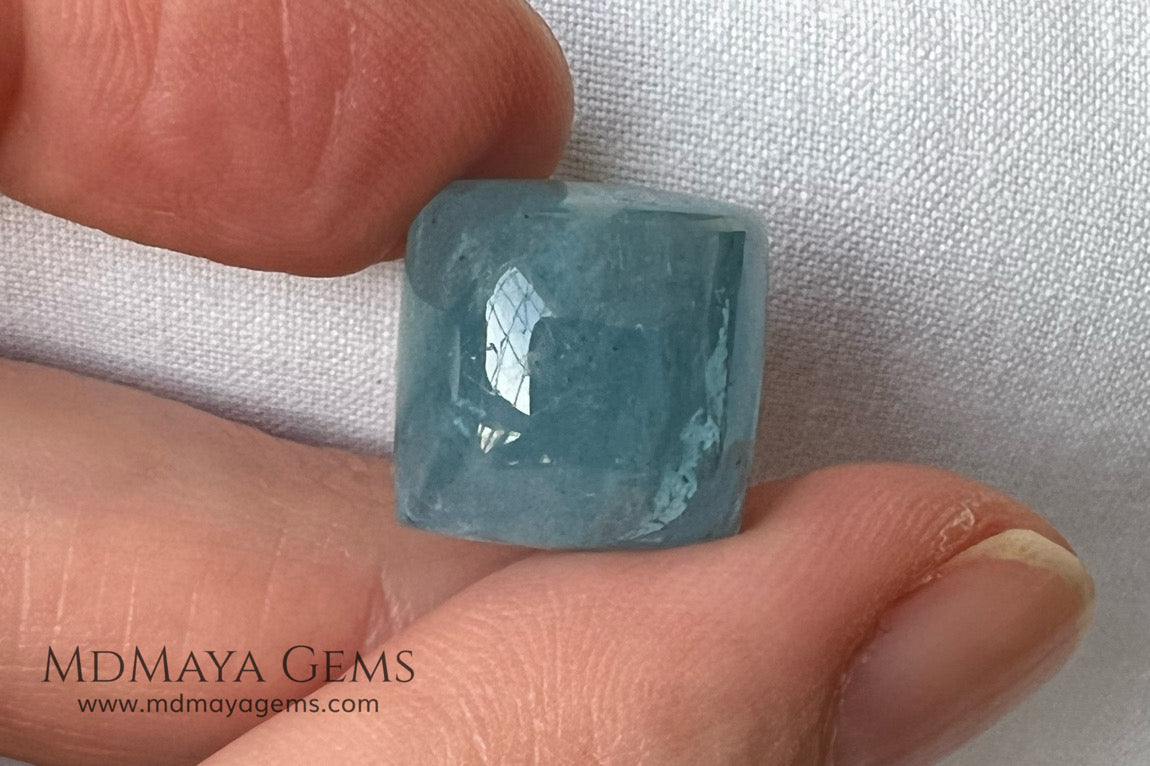 Greenish blue Aquamarine. Square Cabochon Cut. Perfect for a ring or pendant. 14.61 ct.