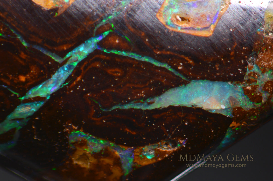 Yowah Boulder Opal 6.65 ct from Australia under microscope