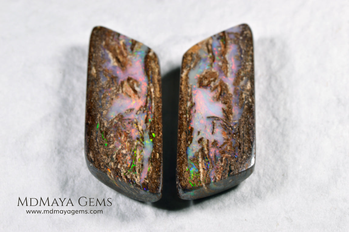 Boulder Wood Fossil Opal pair from Australia 20.92 ct