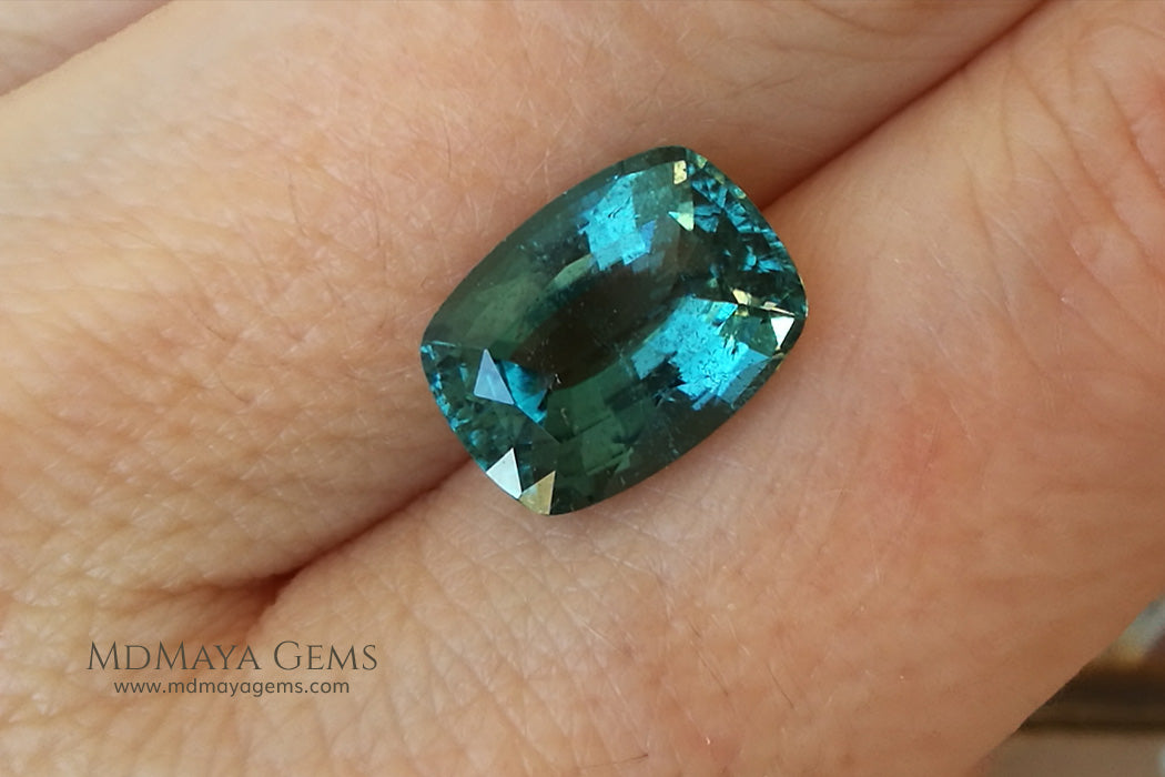 Blue-Green Tourmaline ct – Cushion Cut Gemstone – MdMaya Gems
