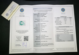 certificate of Finest Neon Greenish Blue Paraiba Pear Cut 2.21 ct 