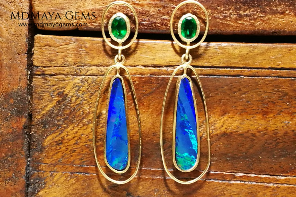 emeralds and opal doublet earrings