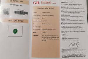 Soft Green Paraiba Tourmaline 2 40 ct with certificate