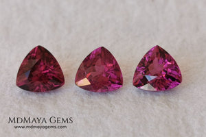 Purple Red Rhodolite Set, 2.52 ct, trillion cut. Beautiful set for your bespoke jewelry at an affordable price.