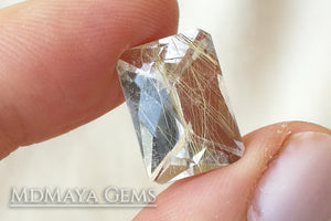 Matched Pair of rutilated quartz with beautiful golden inclusions 15.91 ct, checkerboard cut 