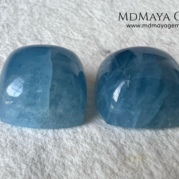 Pretty pair greenish blue Aquamarines. Square Cabochon Cut. Perfect set for to mount. 36.60 ct. We have an aquamarine that with these pieces would form a perfect set.
