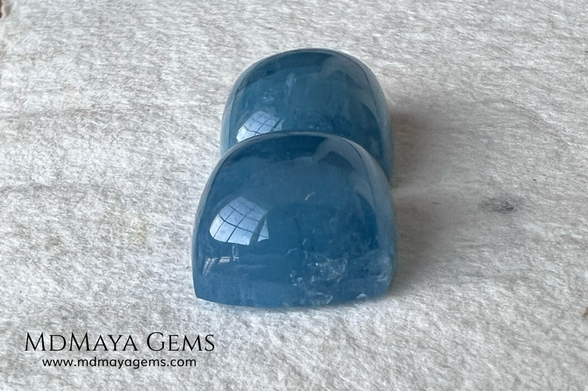 Pretty pair greenish blue Aquamarines. Square Cabochon Cut. Perfect set for to mount. 36.60 ct. We have an aquamarine that with these pieces would form a perfect set.