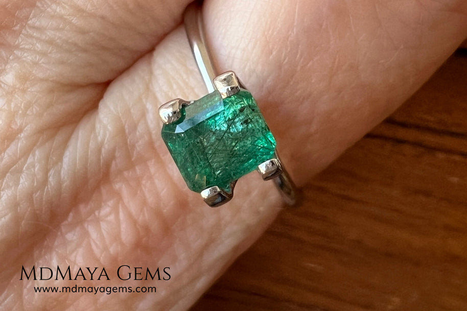 1.65 ct Natural Zambian Emerald – Vivid Green Emerald Cut