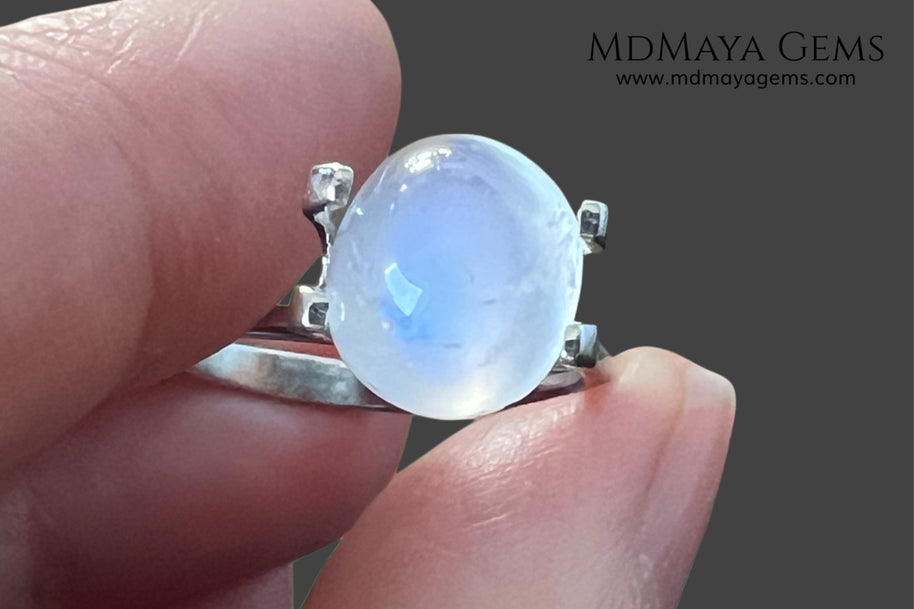 Natural Moonstone 3.67 Ct – Oval Blue Sheen Cabochon from Sri Lanka