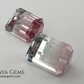 6.75 ct Soft Pink & Colorless Bicolor Tourmaline Matched Pair – Emerald Cut