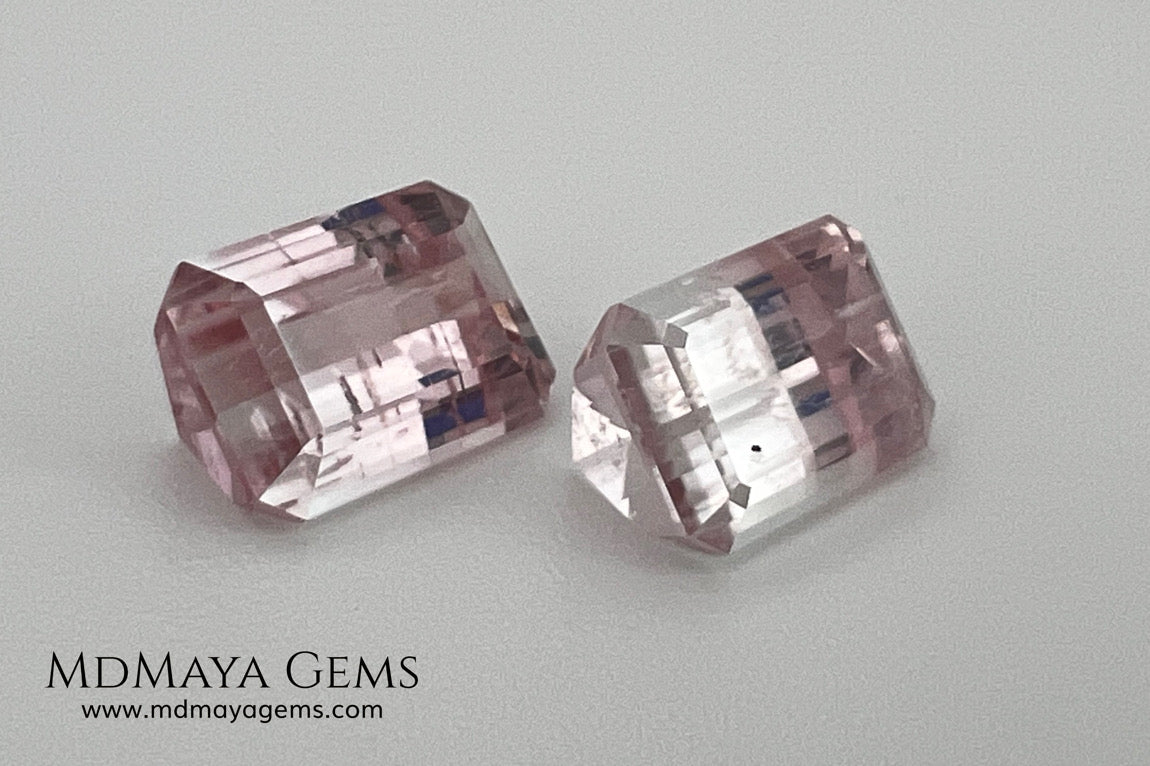 6.75 ct Soft Pink & Colorless Bicolor Tourmaline Matched Pair – Emerald Cut