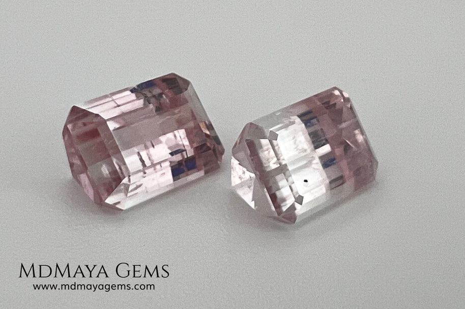 6.75 ct Soft Pink & Colorless Bicolor Tourmaline Matched Pair – Emerald Cut