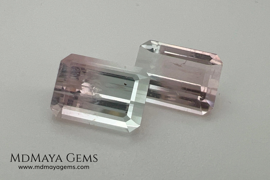 6.75 ct Soft Pink & Colorless Bicolor Tourmaline Matched Pair – Emerald Cut