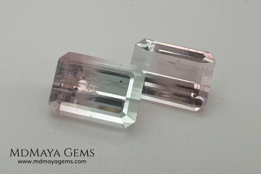 6.75 ct Soft Pink & Colorless Bicolor Tourmaline Matched Pair – Emerald Cut
