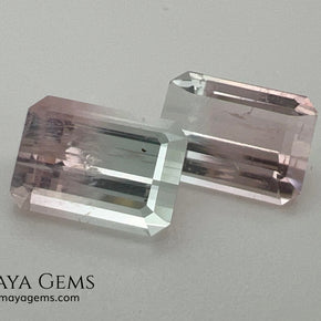 6.75 ct Soft Pink & Colorless Bicolor Tourmaline Matched Pair – Emerald Cut