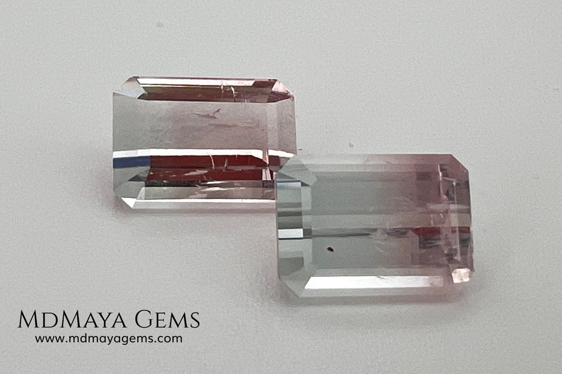 6.75 ct Soft Pink & Colorless Bicolor Tourmaline Matched Pair – Emerald Cut