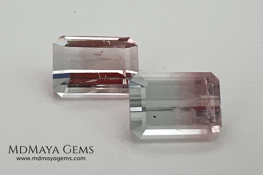 6.75 ct Soft Pink & Colorless Bicolor Tourmaline Matched Pair – Emerald Cut