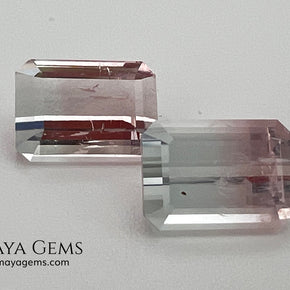6.75 ct Soft Pink & Colorless Bicolor Tourmaline Matched Pair – Emerald Cut