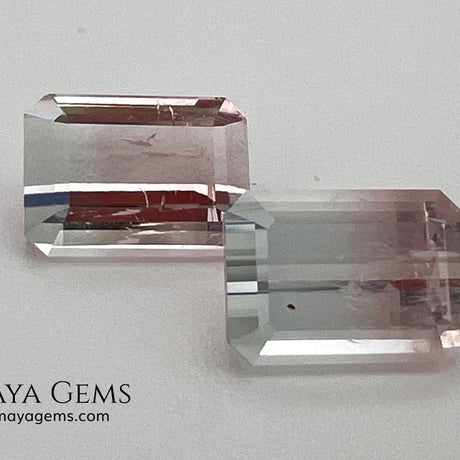 6.75 ct Soft Pink & Colorless Bicolor Tourmaline Matched Pair – Emerald Cut