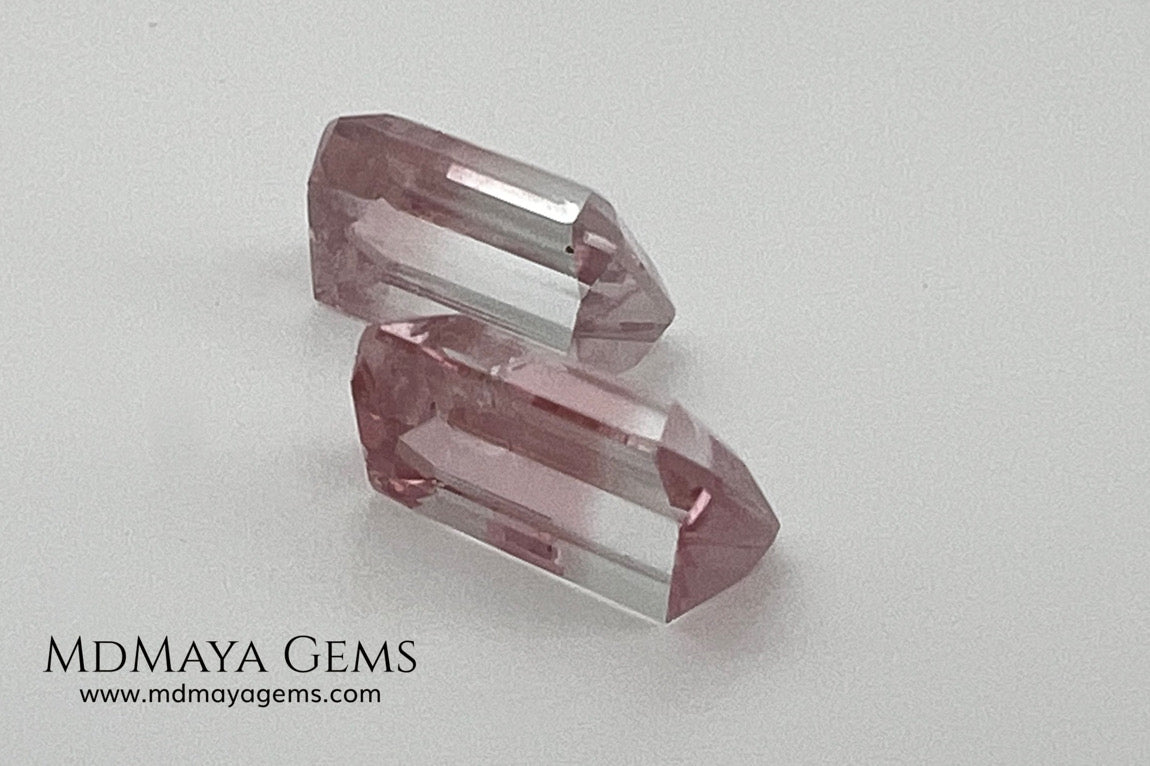 6.75 ct Soft Pink & Colorless Bicolor Tourmaline Matched Pair – Emerald Cut