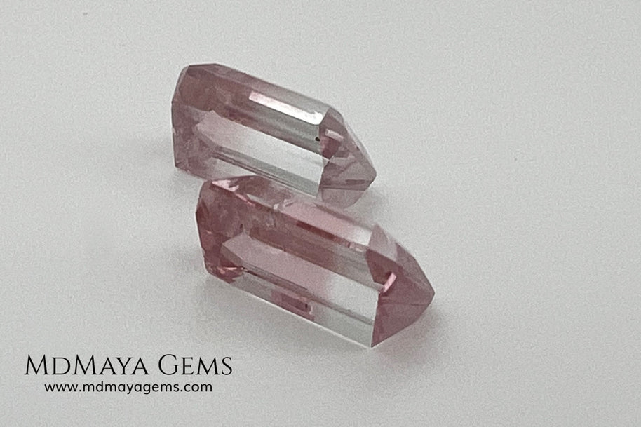6.75 ct Soft Pink & Colorless Bicolor Tourmaline Matched Pair – Emerald Cut