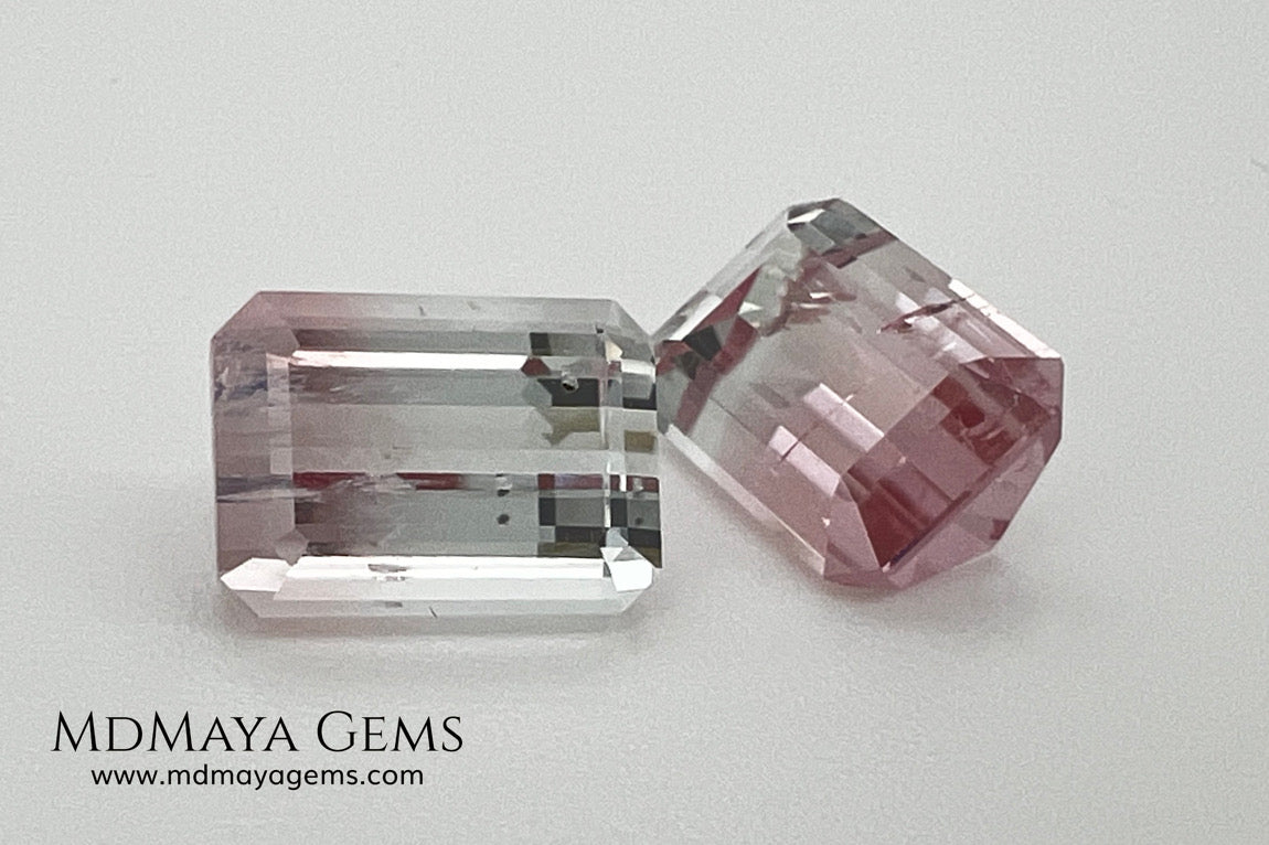 6.75 ct Soft Pink & Colorless Bicolor Tourmaline Matched Pair – Emerald Cut