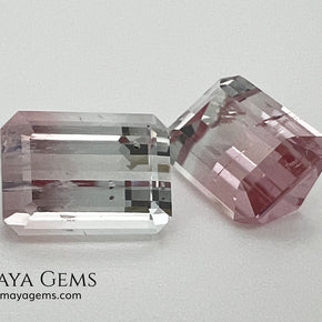 6.75 ct Soft Pink & Colorless Bicolor Tourmaline Matched Pair – Emerald Cut
