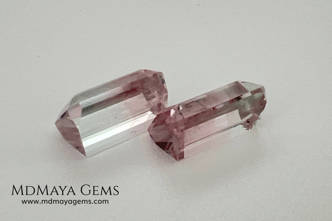 6.75 ct Soft Pink & Colorless Bicolor Tourmaline Matched Pair – Emerald Cut