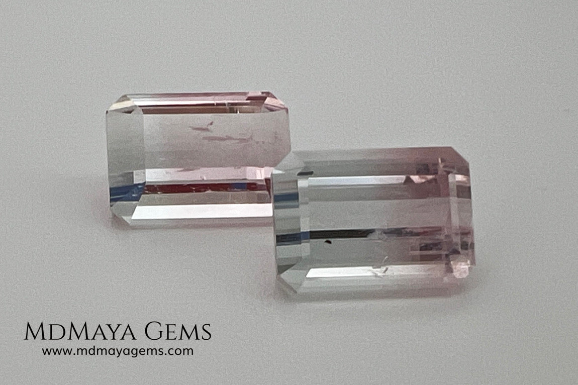 6.75 ct Soft Pink & Colorless Bicolor Tourmaline Matched Pair – Emerald Cut