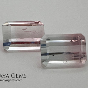 6.75 ct Soft Pink & Colorless Bicolor Tourmaline Matched Pair – Emerald Cut