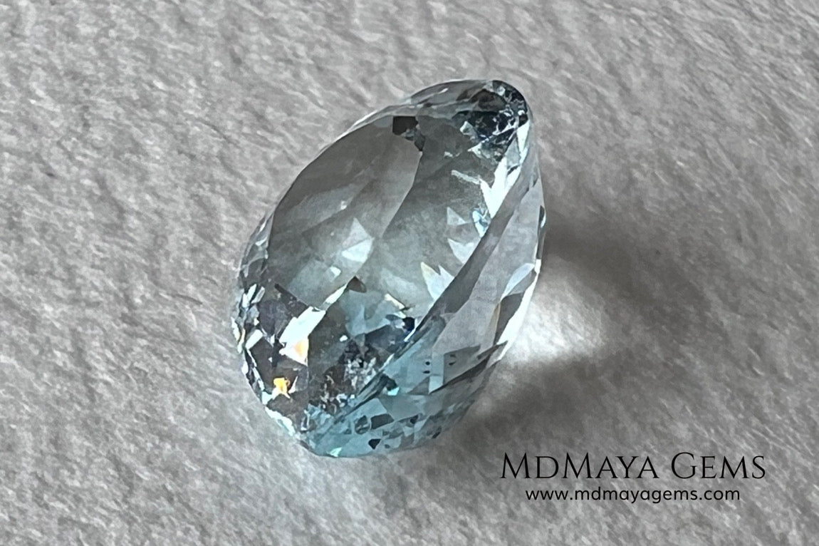 Attractive greenish blue aquamarine, fantastic color. Nice looking gem. Pear cut. 3.26 ct. 