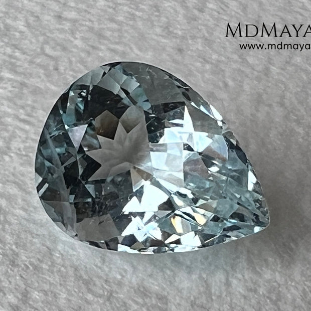 Attractive greenish blue aquamarine, fantastic color. Nice looking gem. Pear cut. 3.26 ct. 