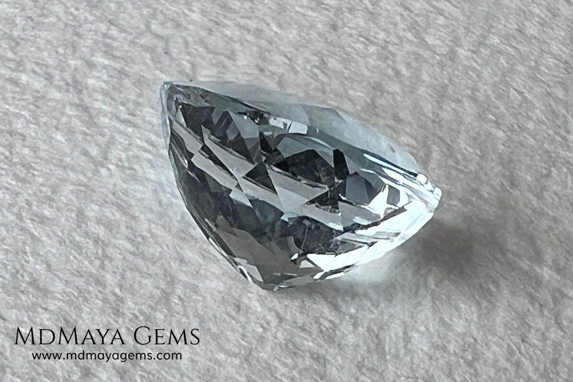 Attractive greenish blue aquamarine, fantastic color. Nice looking gem. Pear cut. 3.26 ct. 