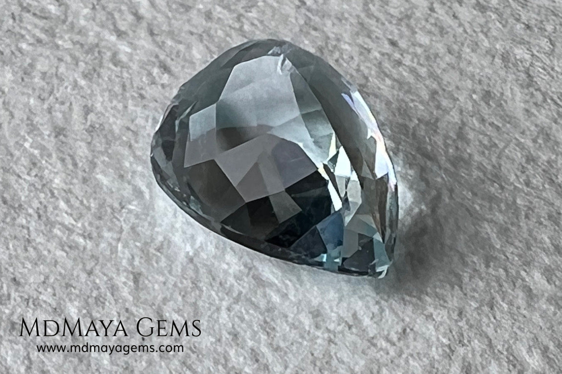 Attractive greenish blue aquamarine, fantastic color. Nice looking gem. Pear cut. 3.26 ct. 