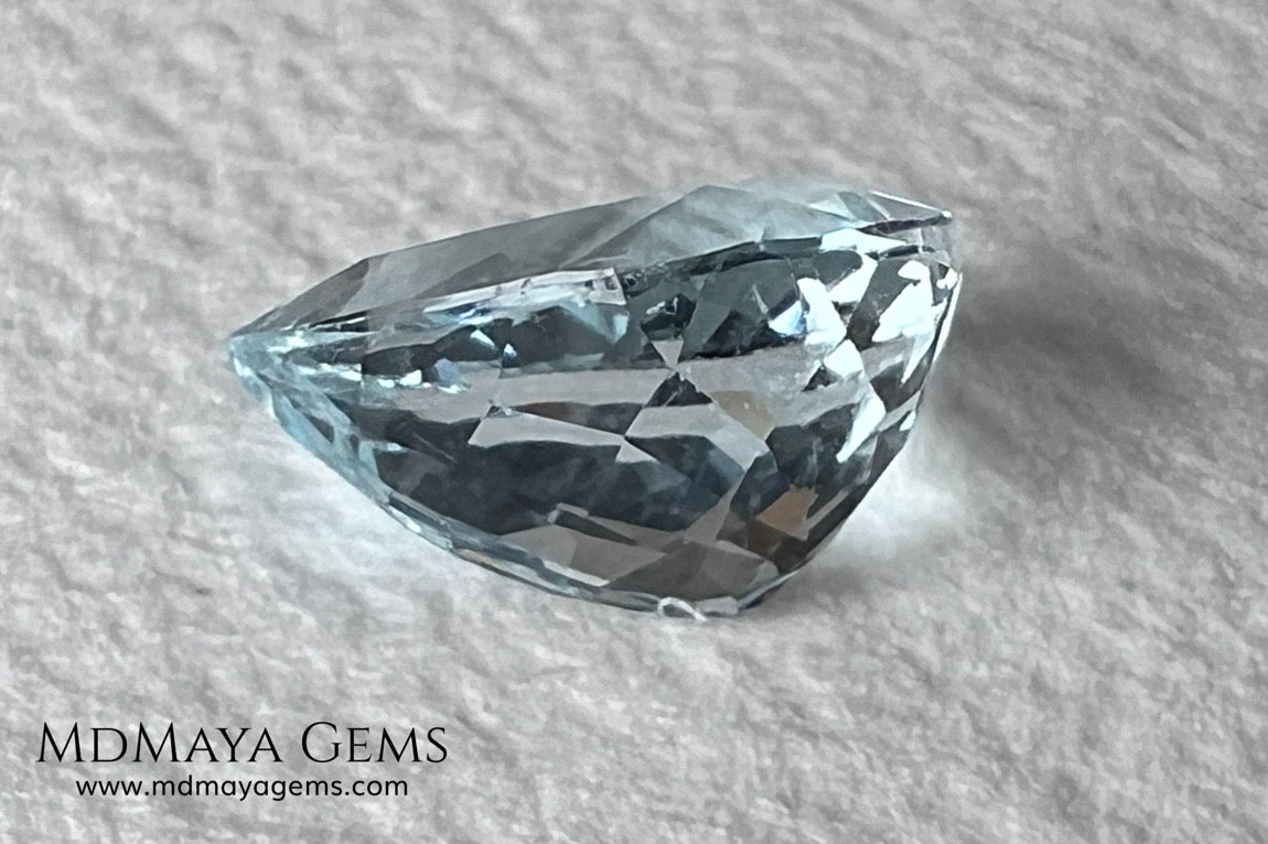 Attractive greenish blue aquamarine, fantastic color. Nice looking gem. Pear cut. 3.26 ct. 