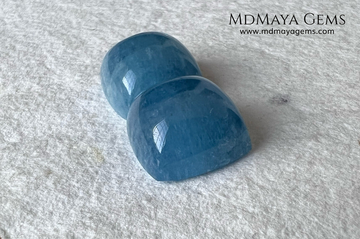 Pretty pair greenish blue Aquamarines. Square Cabochon Cut. Perfect set for to mount. 36.60 ct. We have an aquamarine that with these pieces would form a perfect set.