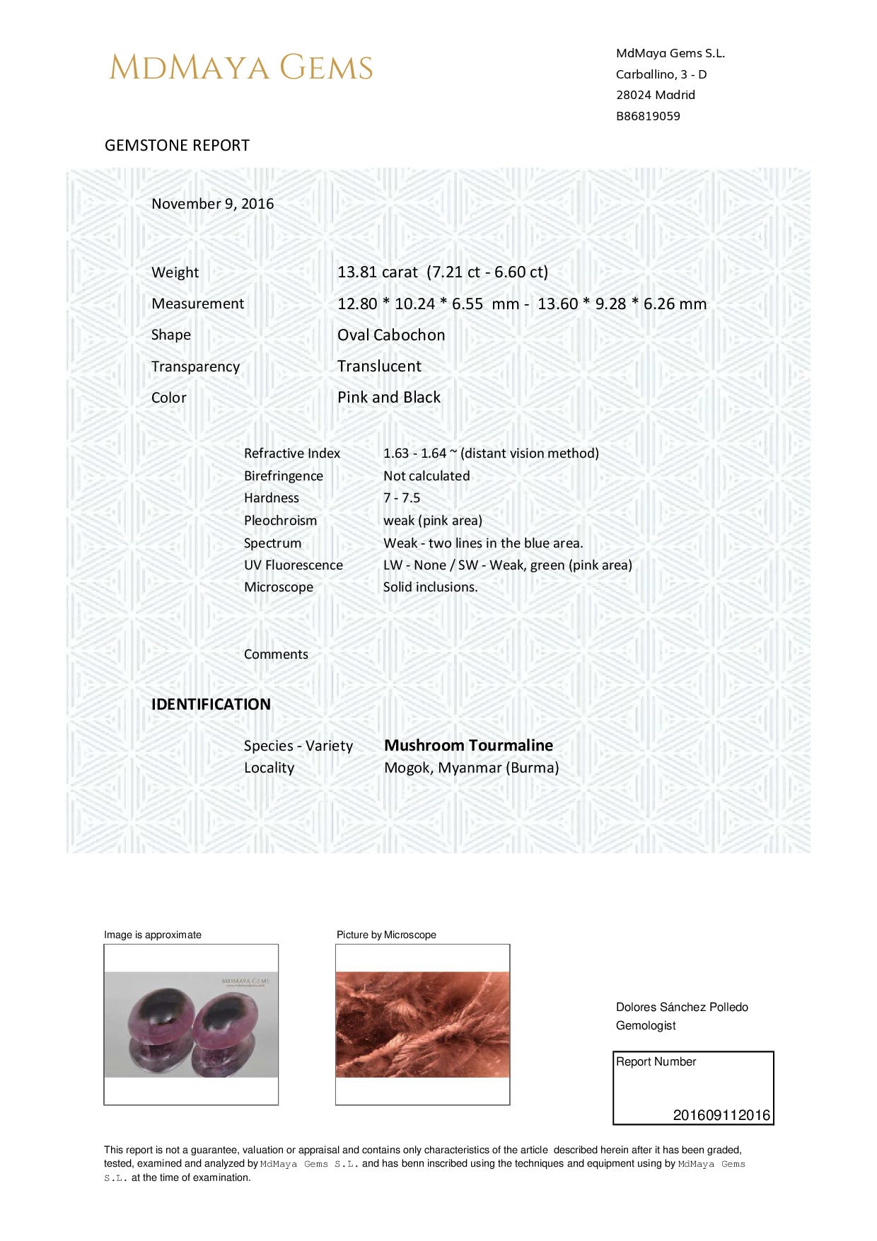 Gemstone certificate image