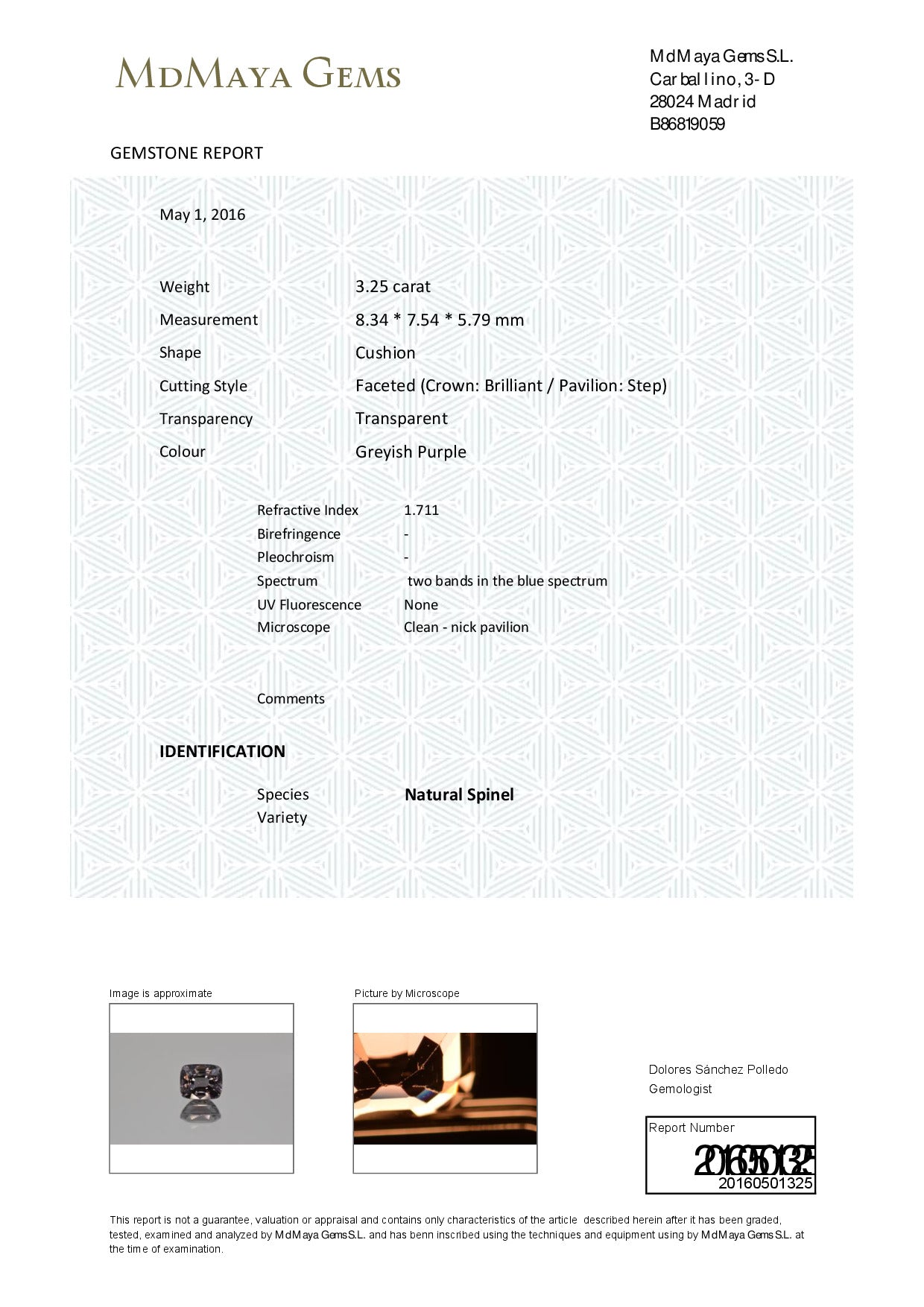 Gemstone certificate image