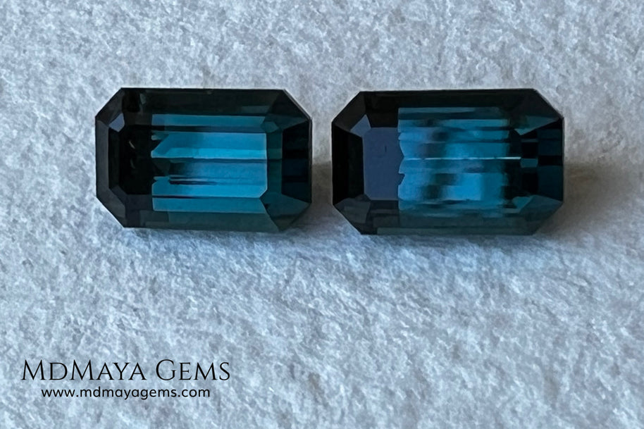 Matched Pair Blue-Green Indicolite Tourmaline 2.55 ct – Afghan Emerald Cut Gems