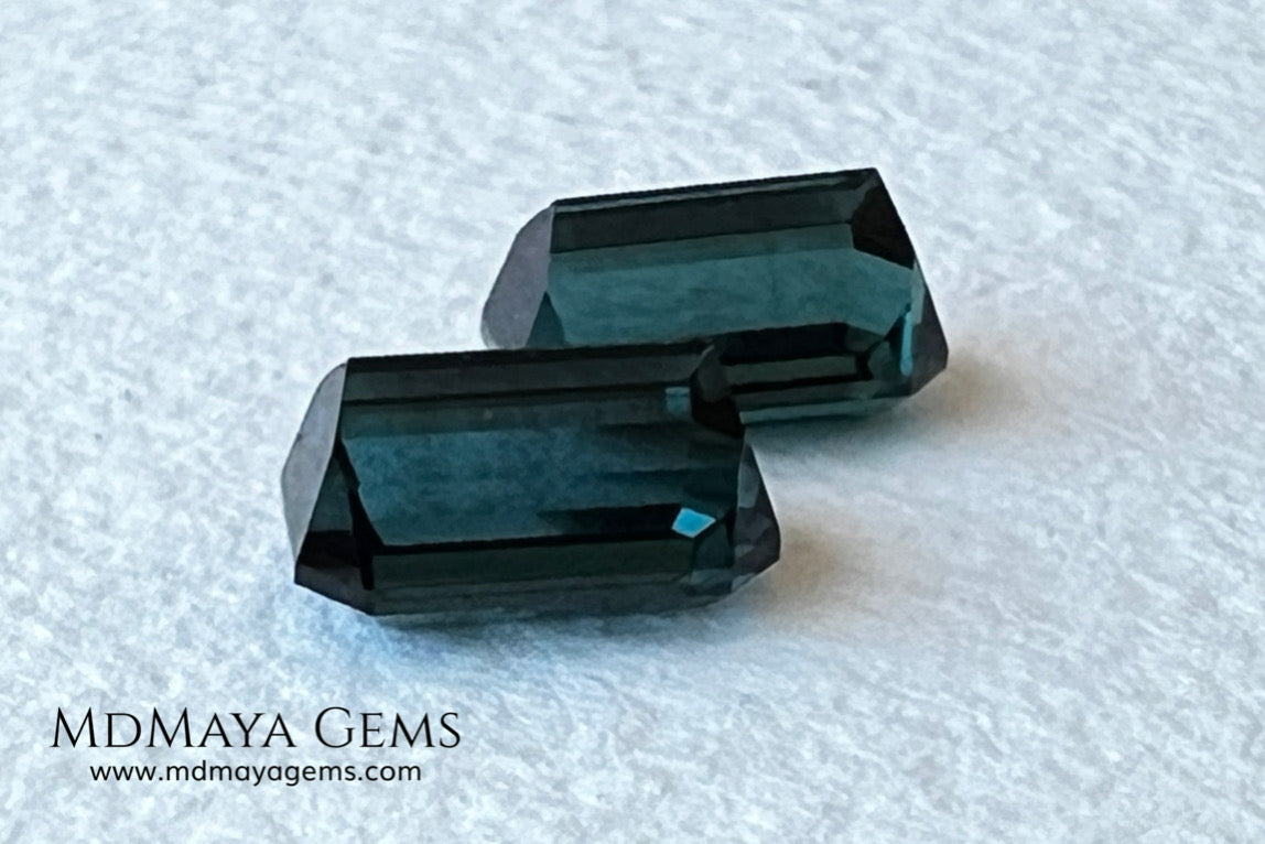Matched Pair Blue-Green Indicolite Tourmaline 2.55 ct – Afghan Emerald Cut Gems