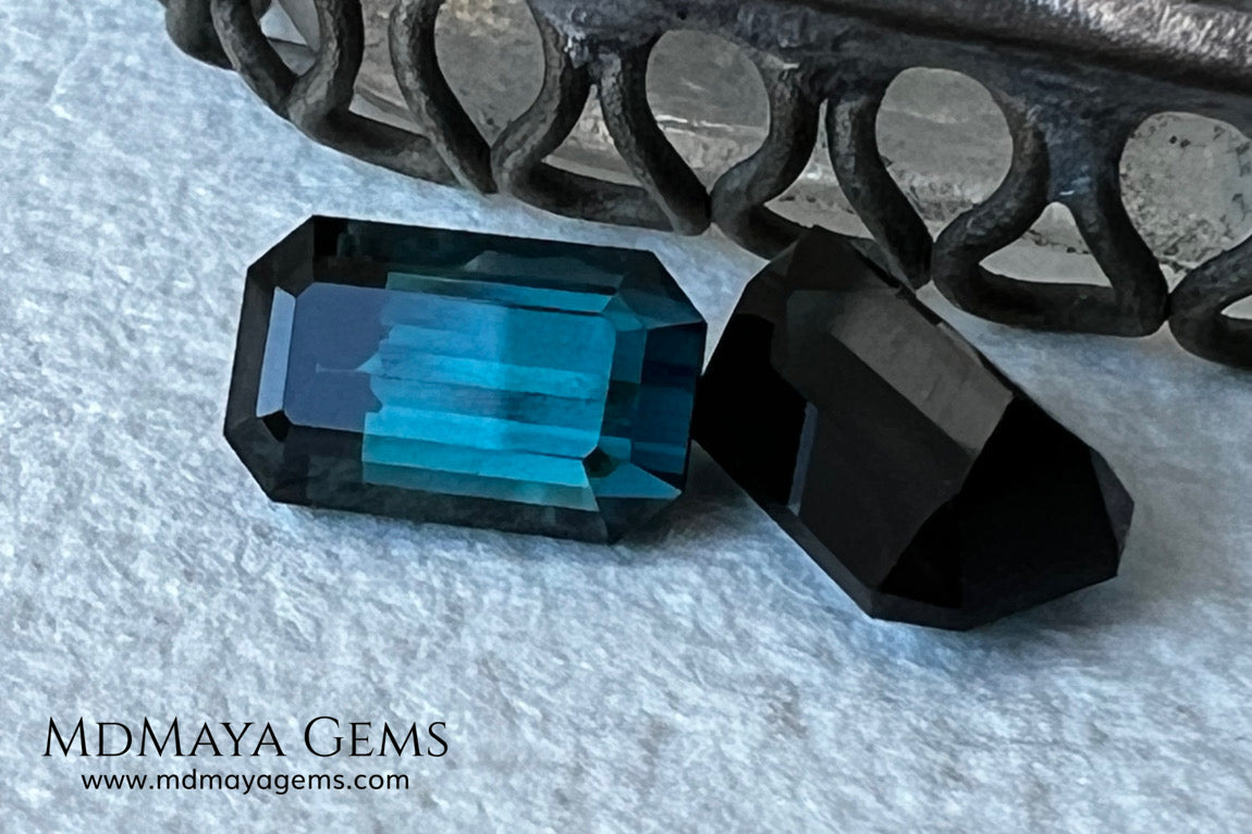 Matched Pair Blue-Green Indicolite Tourmaline 2.55 ct – Afghan Emerald Cut Gems