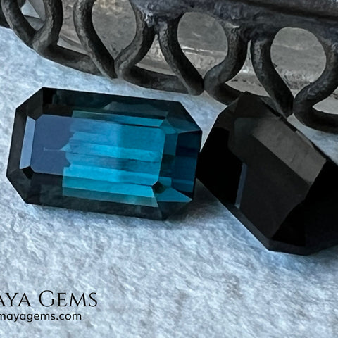 Matched Pair Blue-Green Indicolite Tourmaline 2.55 ct – Afghan Emerald Cut Gems