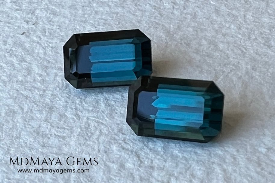 Matched Pair Blue-Green Indicolite Tourmaline 2.55 ct – Afghan Emerald Cut Gems