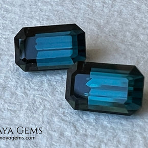 Matched Pair Blue-Green Indicolite Tourmaline 2.55 ct – Afghan Emerald Cut Gems