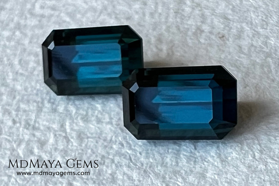 Matched Pair Blue-Green Indicolite Tourmaline 2.55 ct – Afghan Emerald Cut Gems