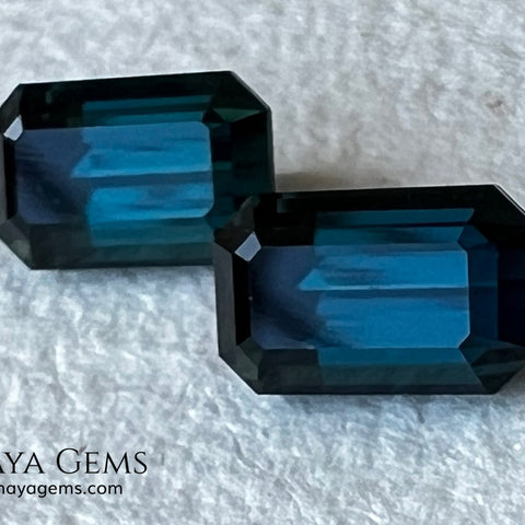 Matched Pair Blue-Green Indicolite Tourmaline 2.55 ct – Afghan Emerald Cut Gems