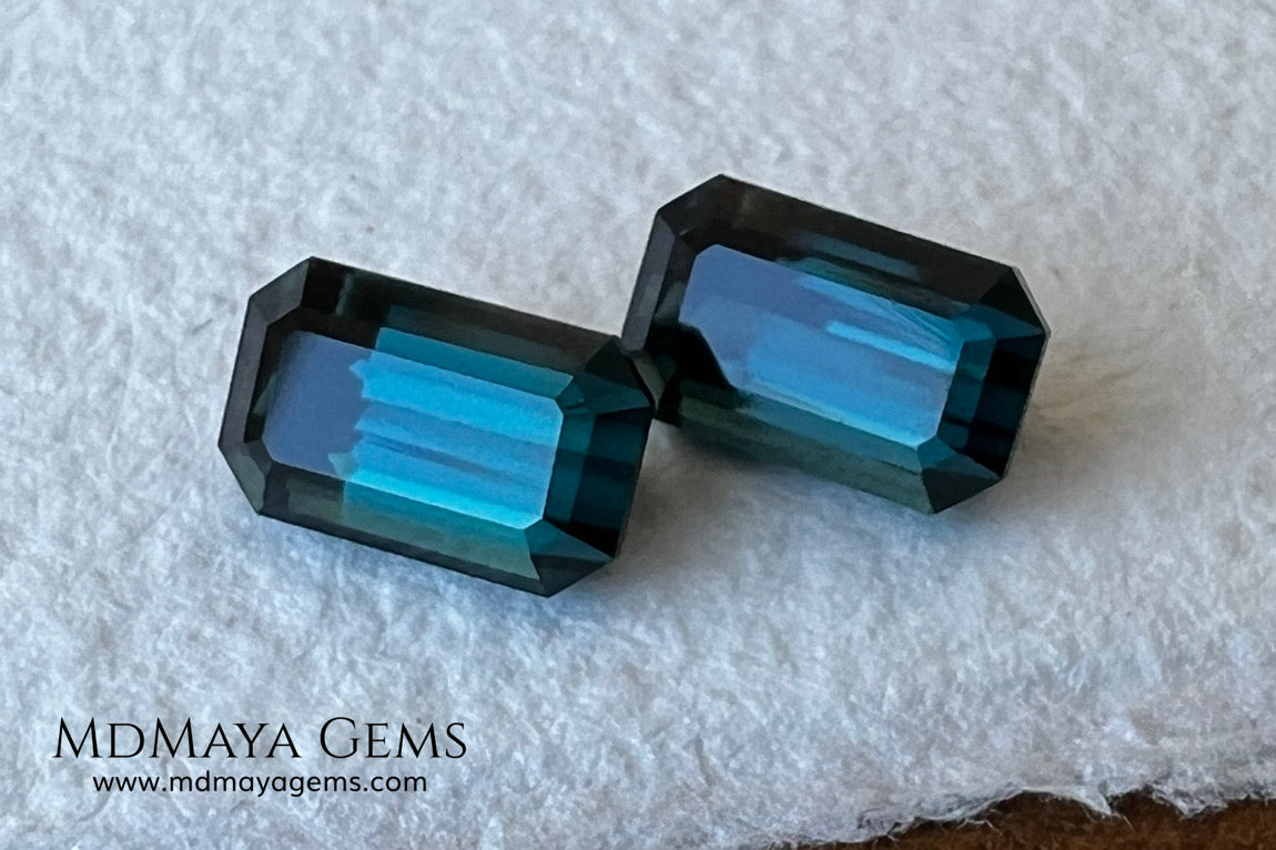 Matched Pair Blue-Green Indicolite Tourmaline 2.55 ct – Afghan Emerald Cut Gems