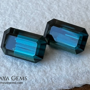 Matched Pair Blue-Green Indicolite Tourmaline 2.55 ct – Afghan Emerald Cut Gems