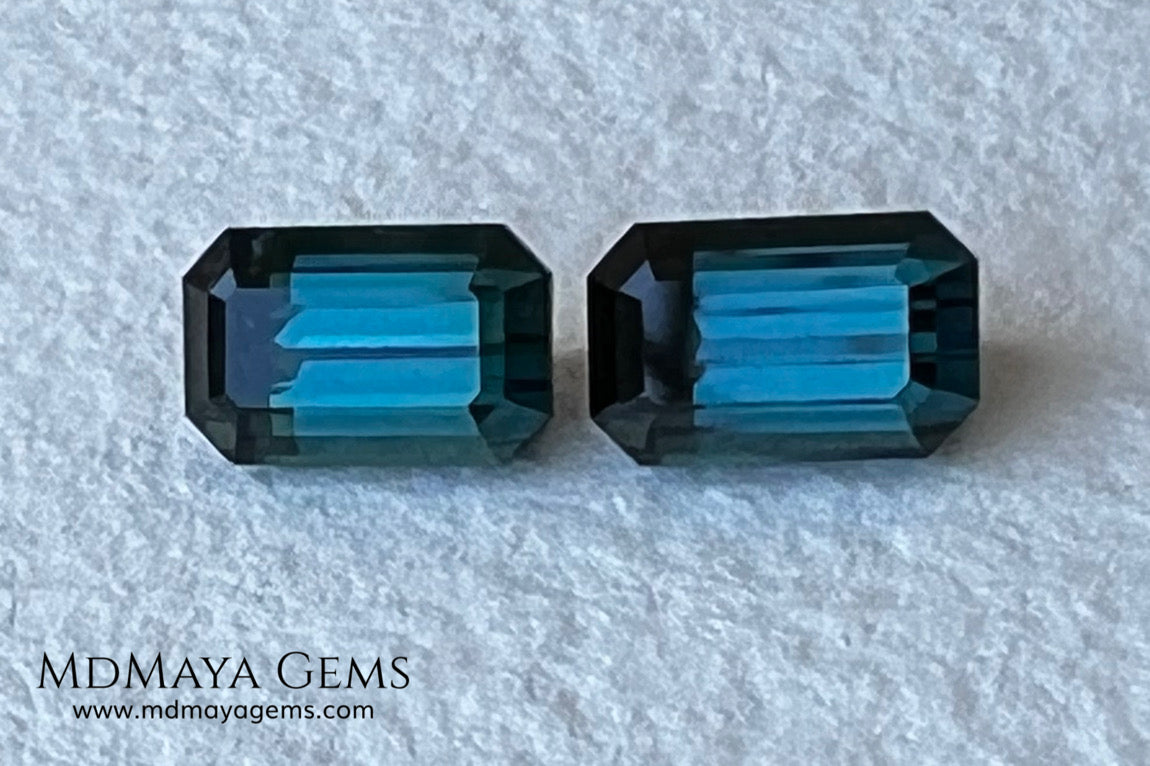 Matched Pair Blue-Green Indicolite Tourmaline 2.55 ct – Afghan Emerald Cut Gems